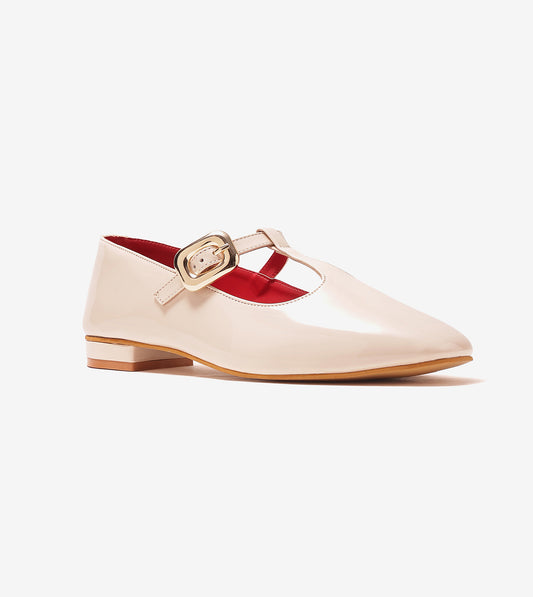 Classic Buckled Strap Mary Jane Flats - Cream
