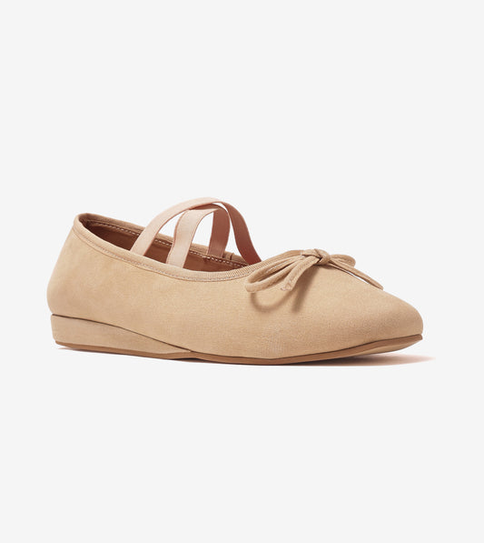 Velvet Mary Jane Flats - Beige