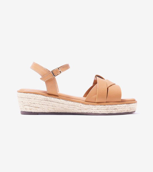 Double-Band Slide Wedges Ankle Strap - Dark Beige