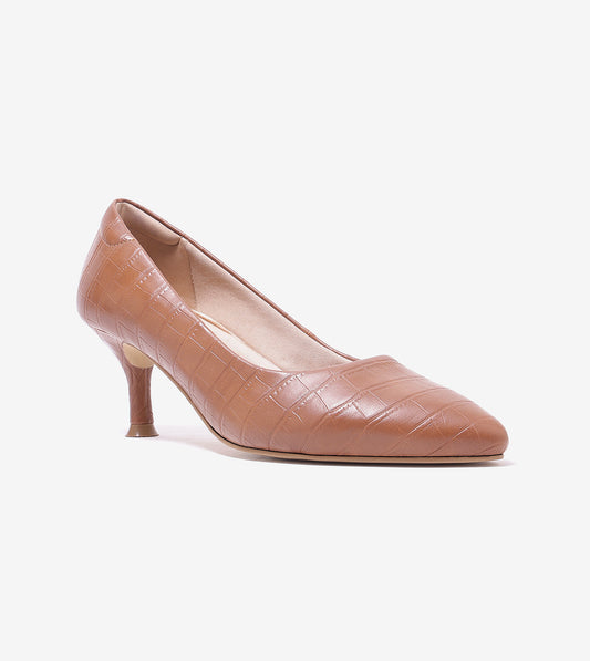 Textured Pointed Toe Pumps - Tan