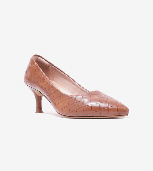 Textured Pointed Toe Pumps - Camel
