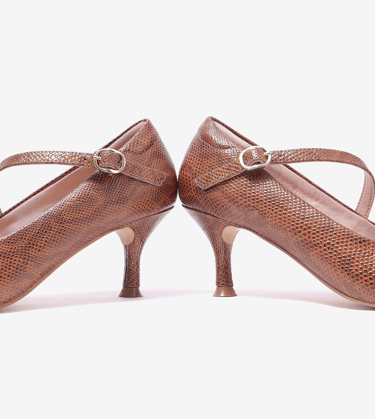 Textured Pointed-Toe Mary Jane Pumps - Brown