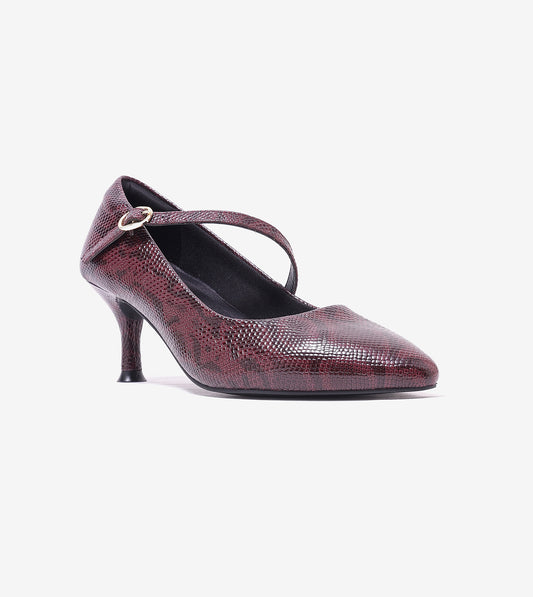 Textured Pointed-Toe Mary Jane Pumps - Mauve