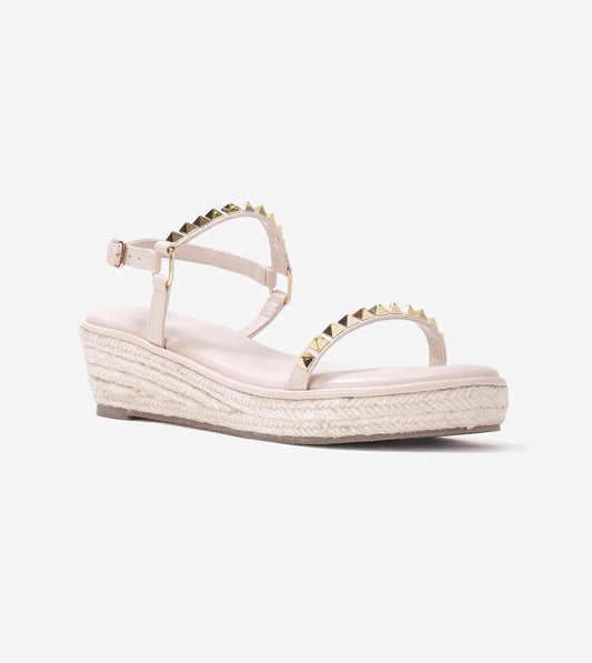 Studded Espadrille Wedges - Light Cream