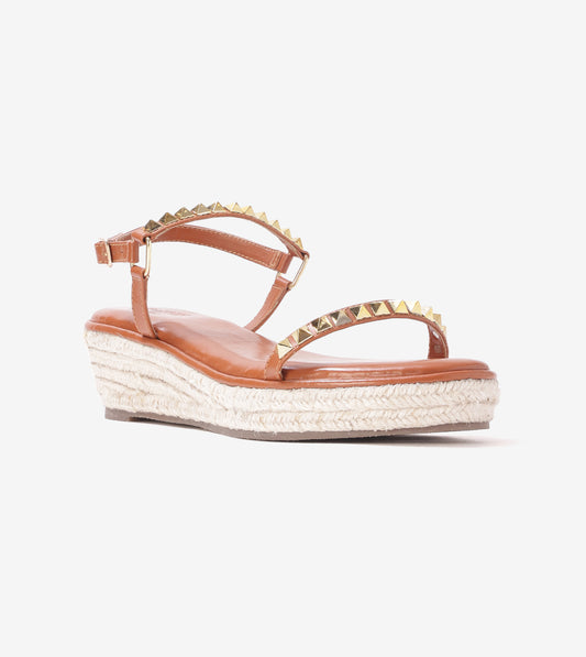Studded Espadrille Wedges - Tan