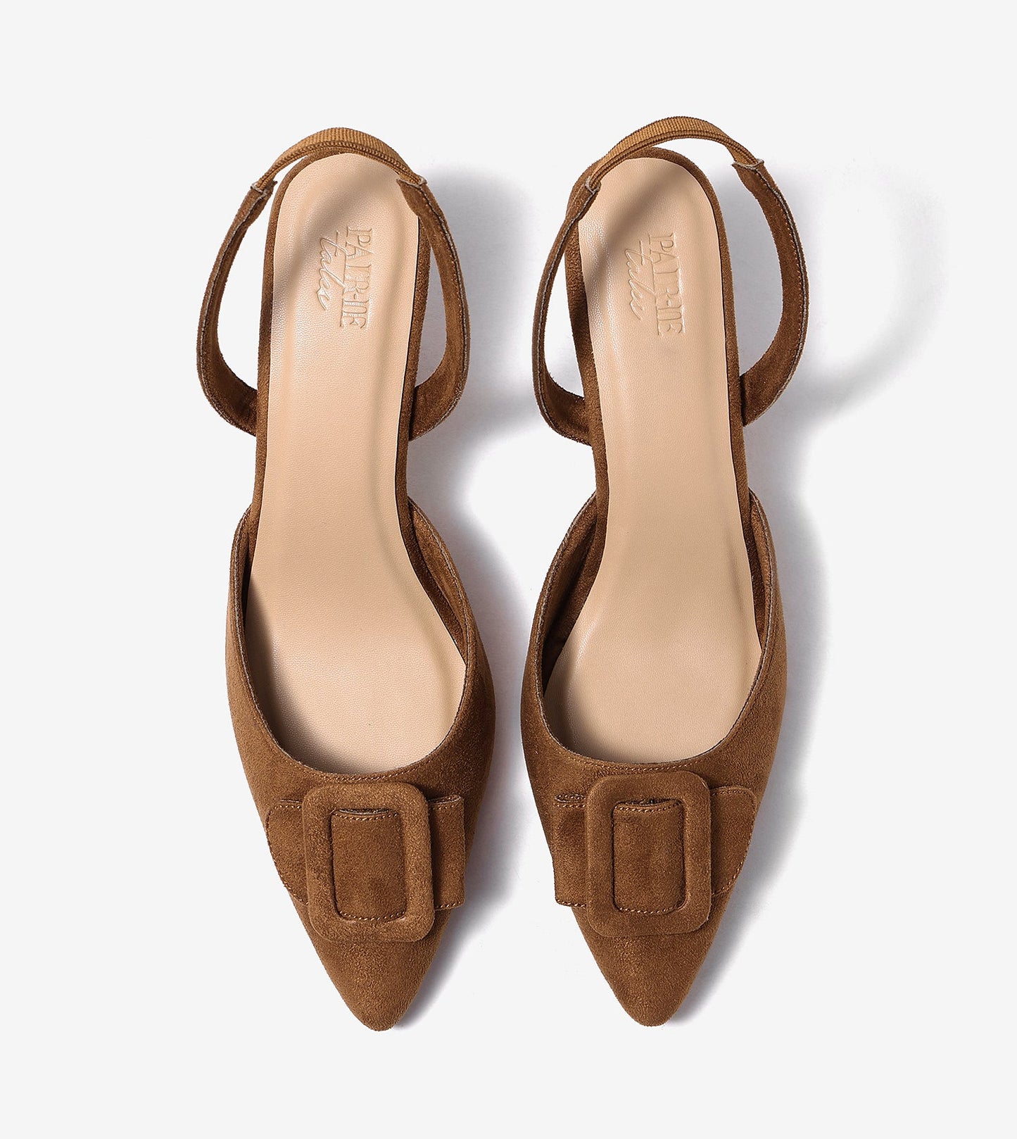 Slingback Pointed Toe buckle detail heels - Brown