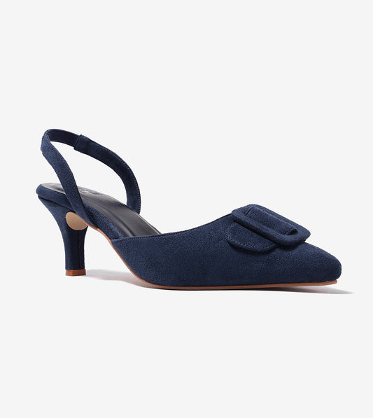 Slingback Pointed Toe buckle detail heels - Navy