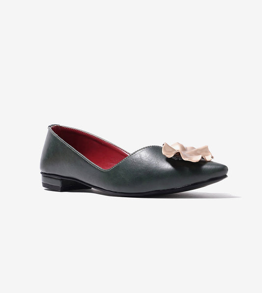 Pointed Toe Ballerinas Flats - Bottle Green