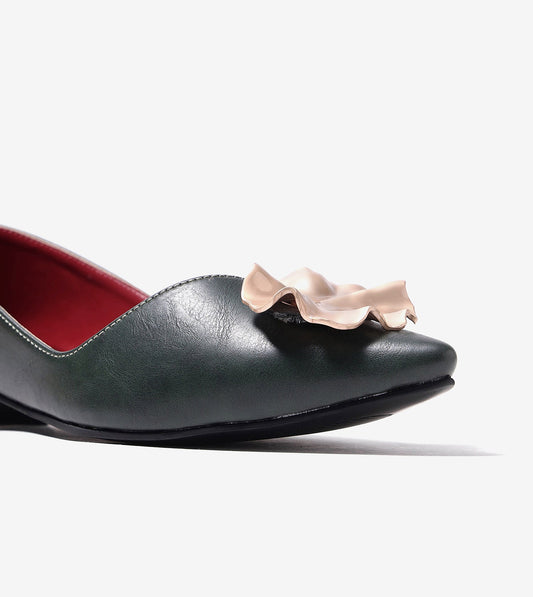 Pointed Toe Ballerinas Flats - Bottle Green