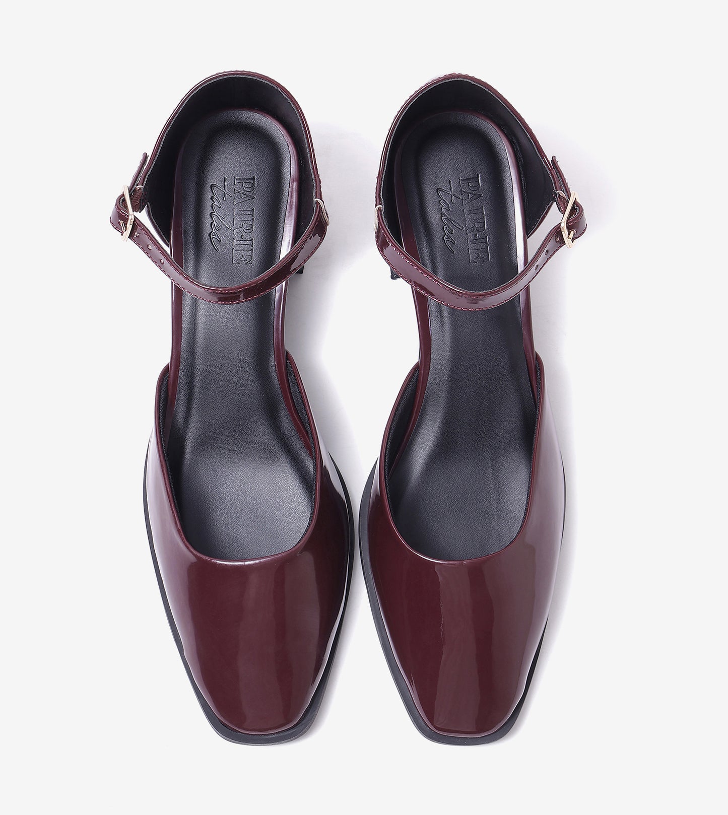 Patent Ankle Strap Block Heels - Wine