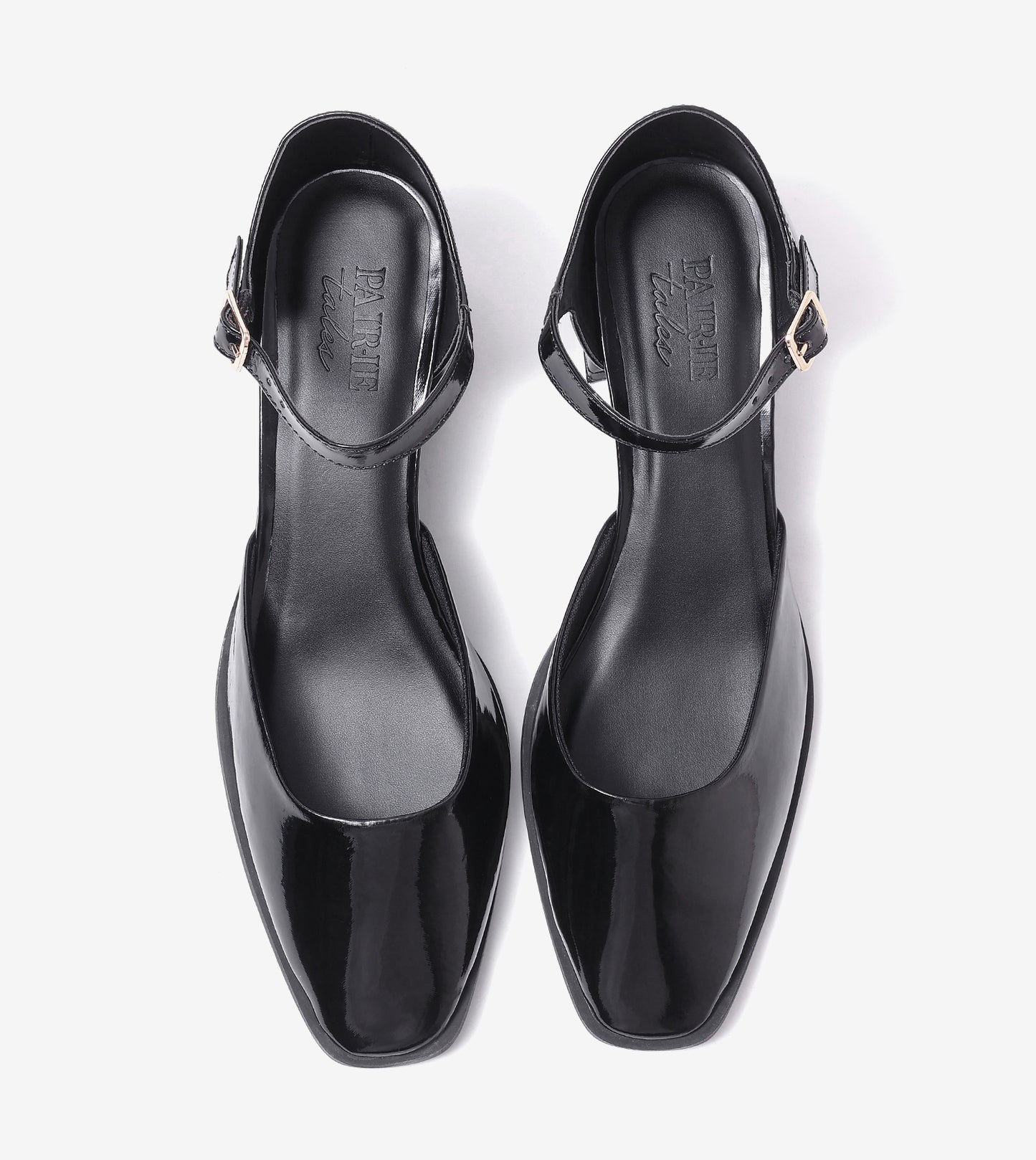 Patent Ankle Strap Block Heels - Black