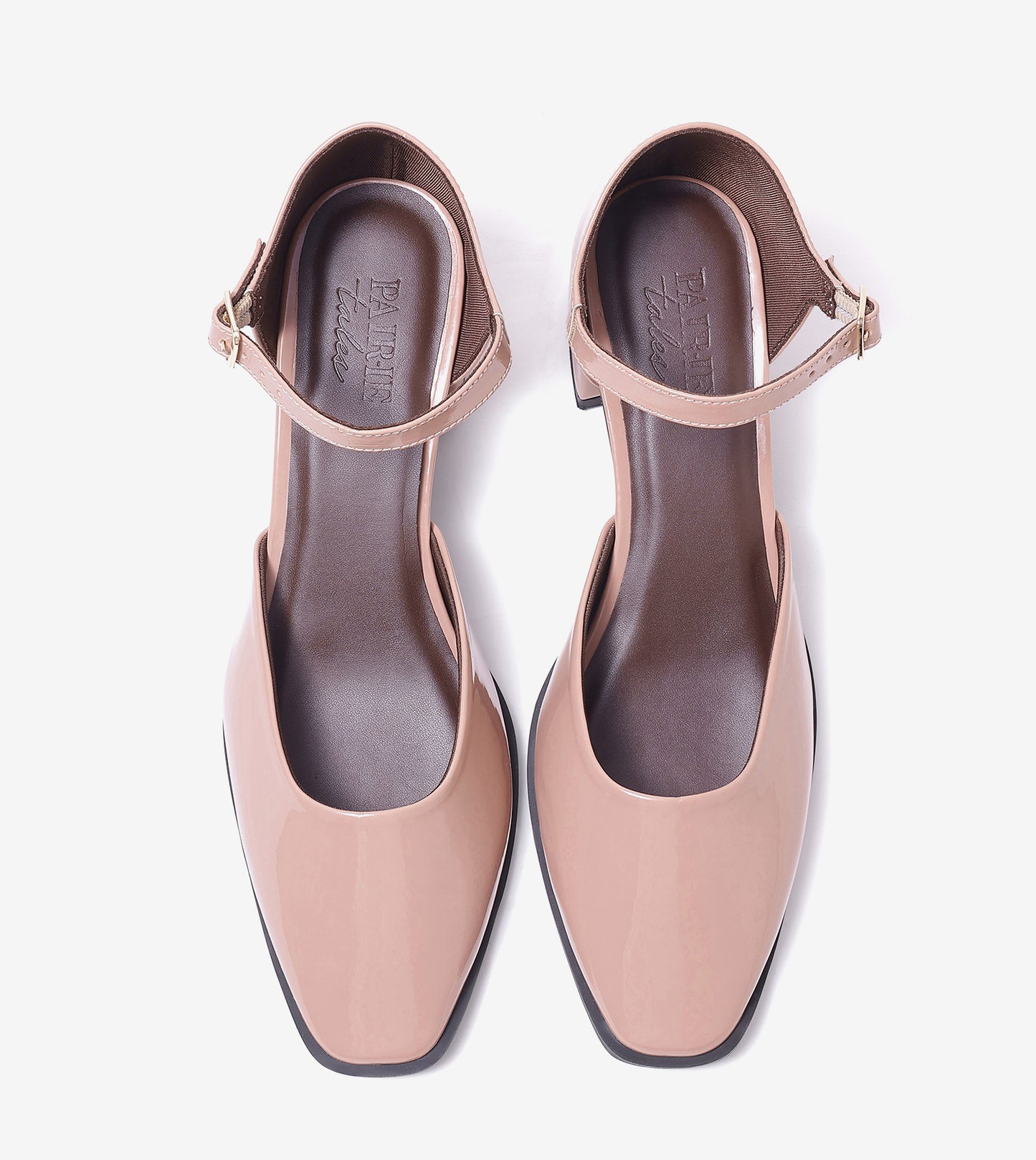 Patent Ankle Strap Block Heels - Nude