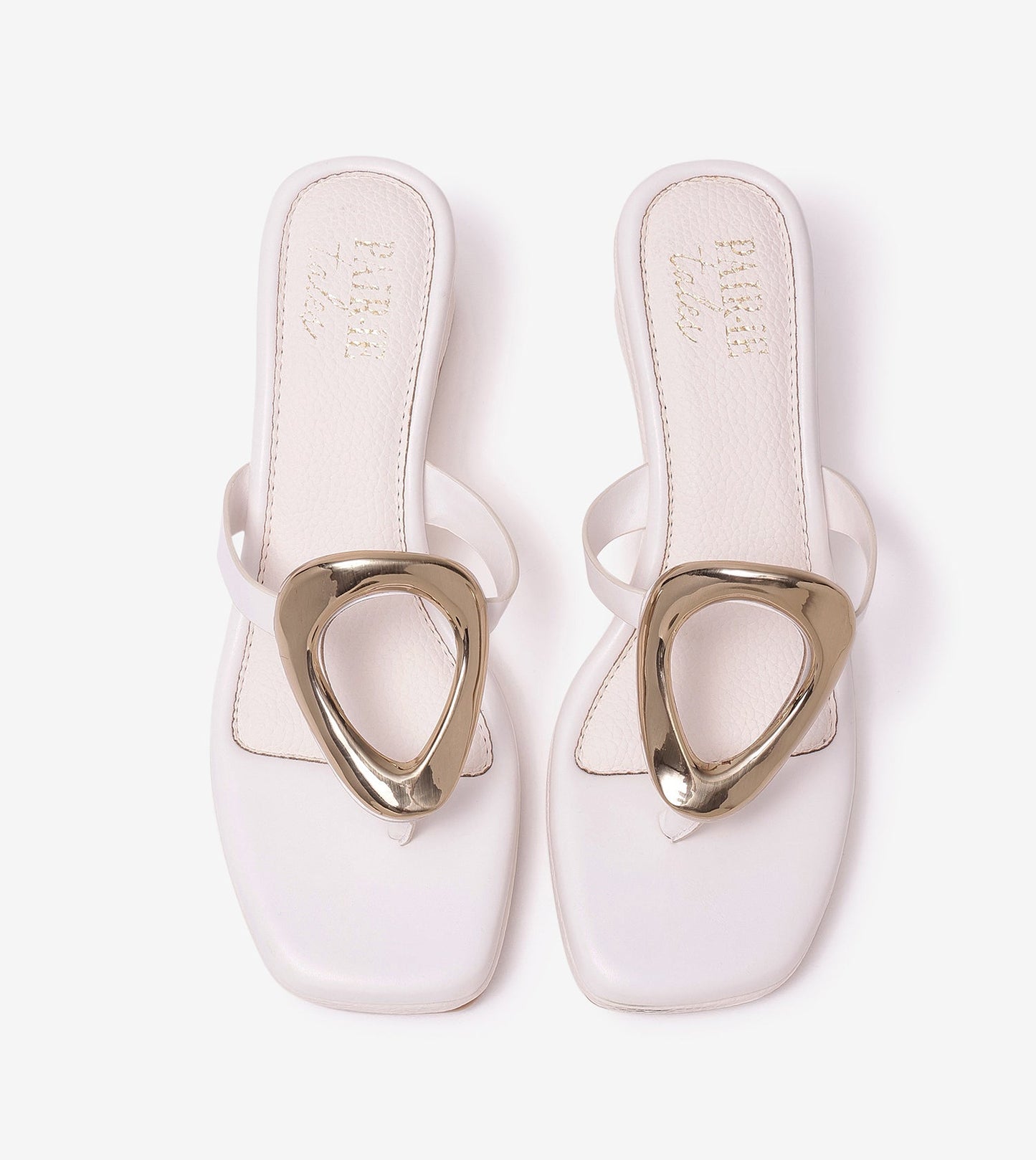 Golden Trim T-Strap Wedges - White