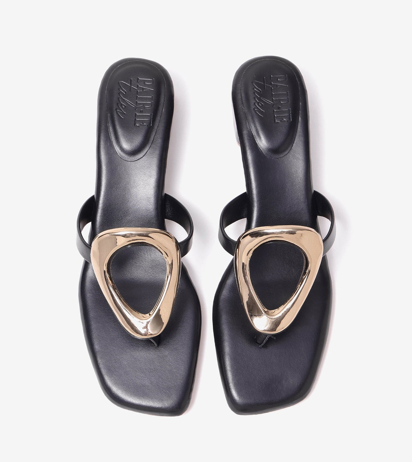 Metallic Accent T-Strap Block Heel - Black