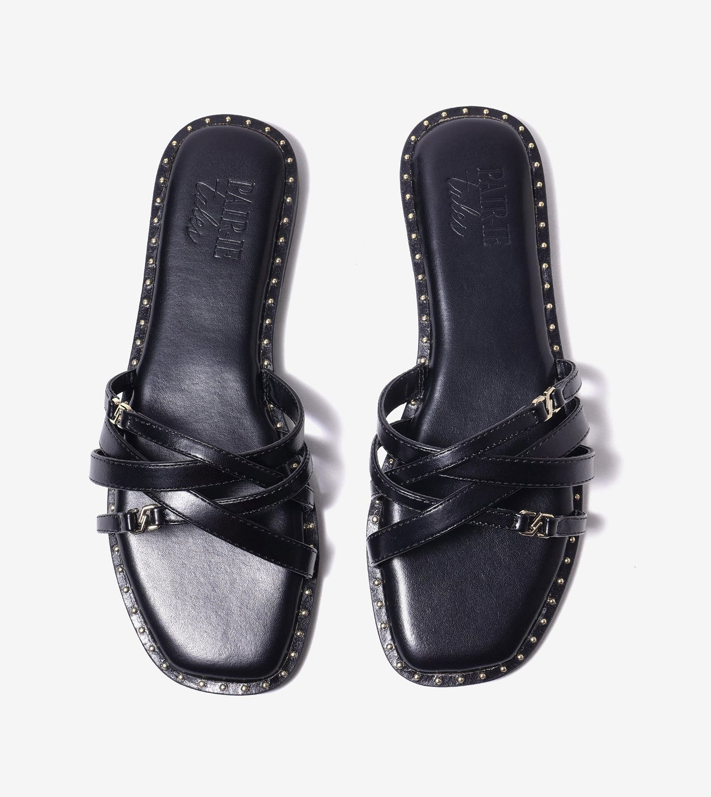 Multi-Strap Flats with Gold Accent - Black