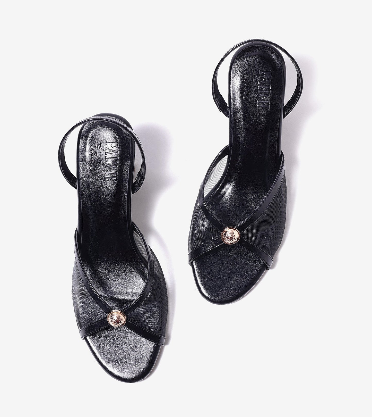 Strappy Heels with Mesh Detail - Black