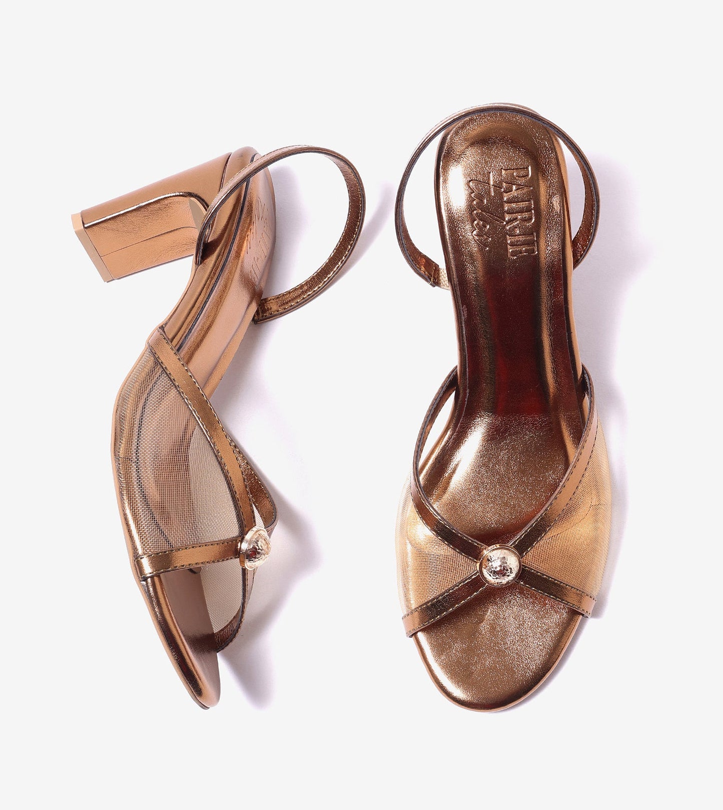 Strappy Heels with Mesh Detail - Gold