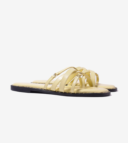 Multi-Strap Flats with Gold Accent - Butter Yellow