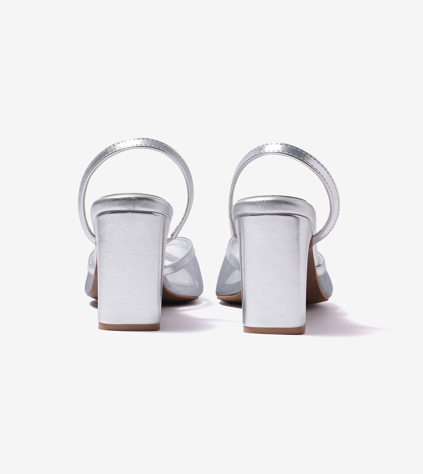 Strappy Heels with Mesh Detail - Silver