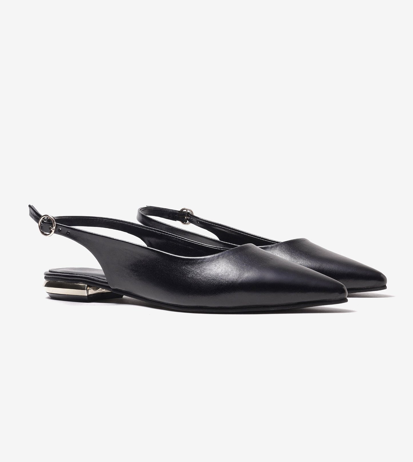 Pointed Toe Slingback Flats - Black