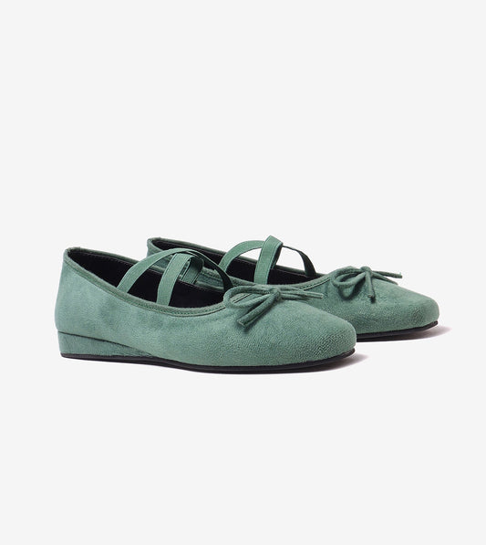 Suede Mary Jane Flats - Green