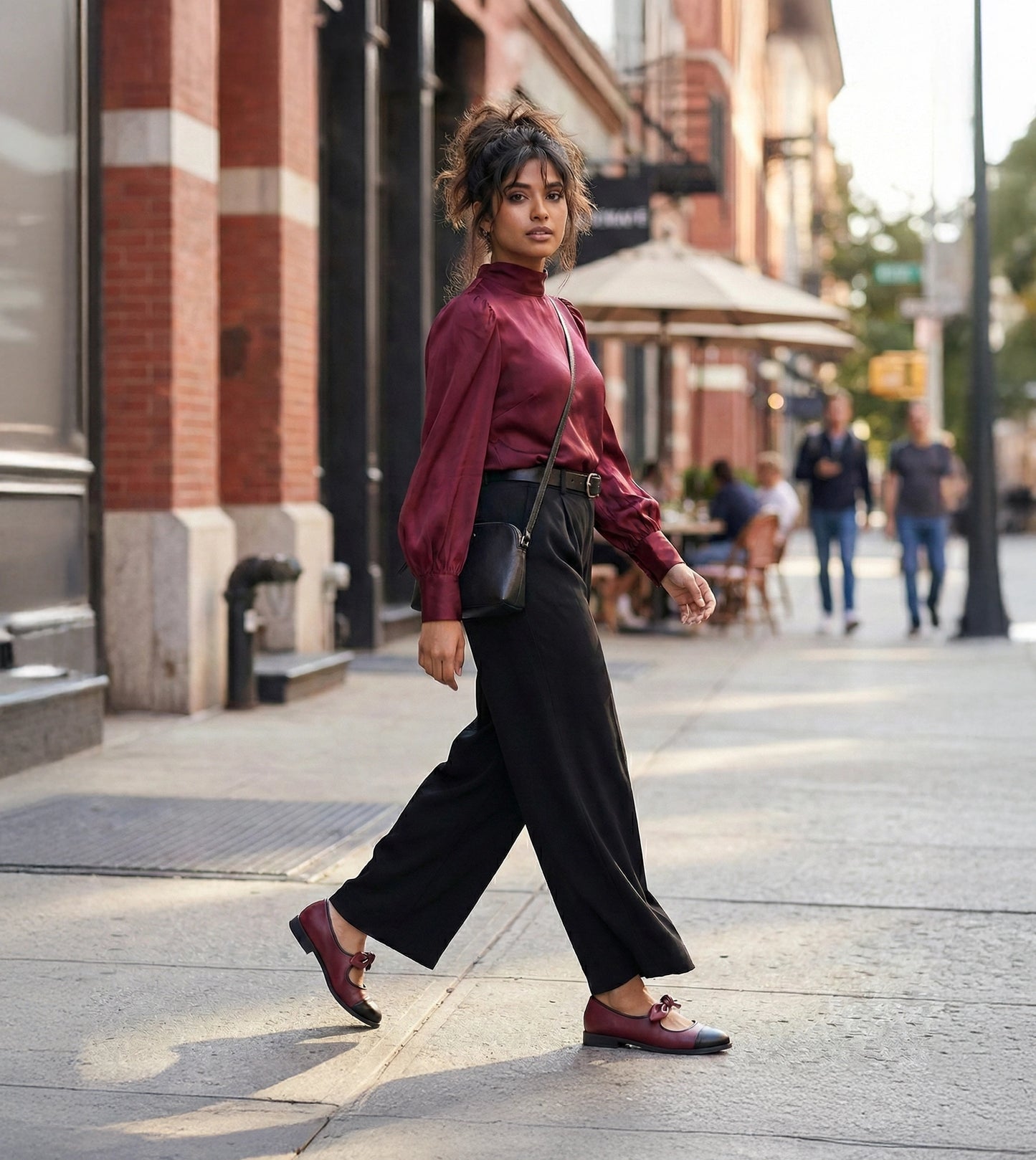 Bow Detail Cap-Toe Flats - Wine