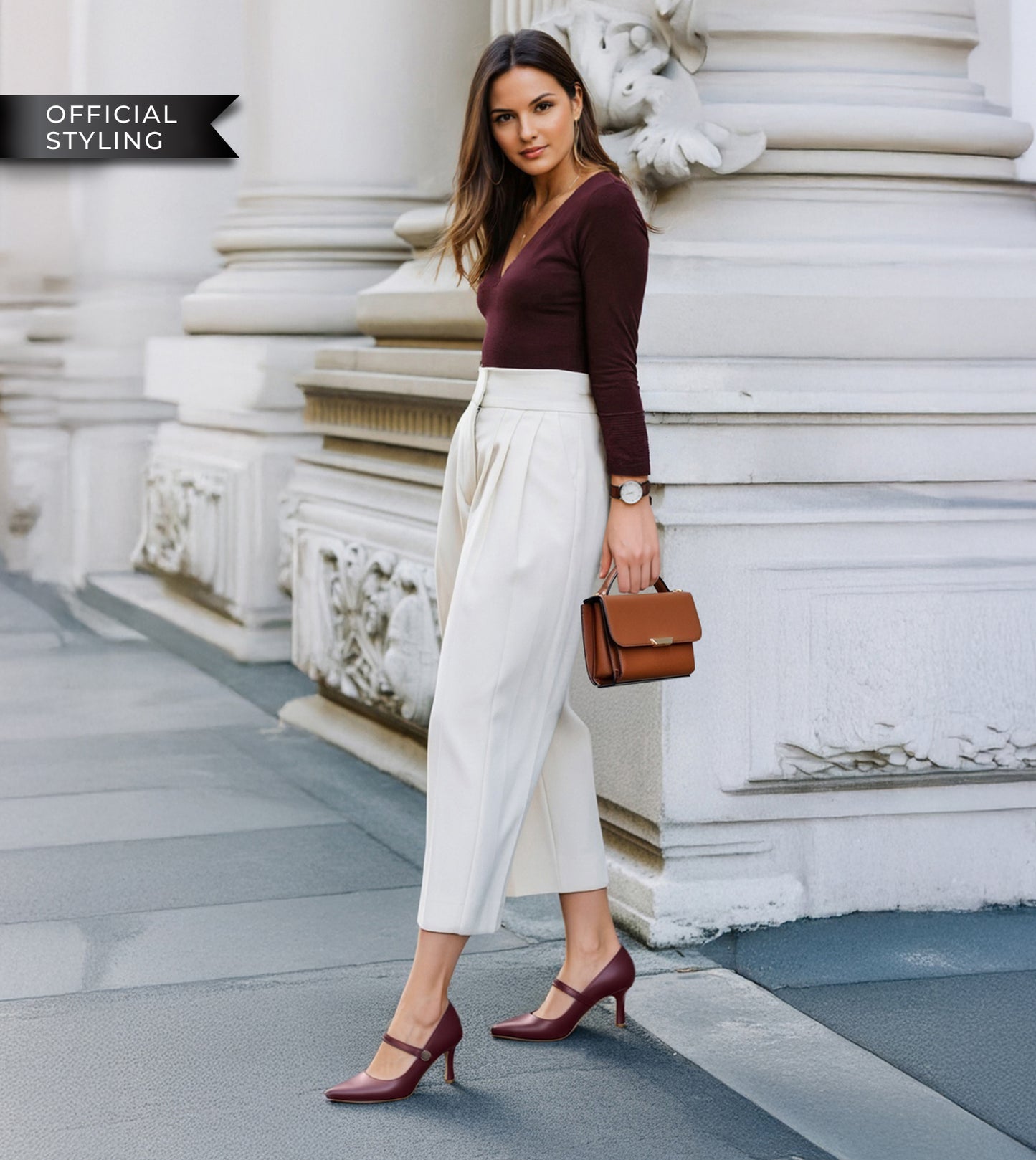 Pointed Toe Mary Jane Pumps - Cherry