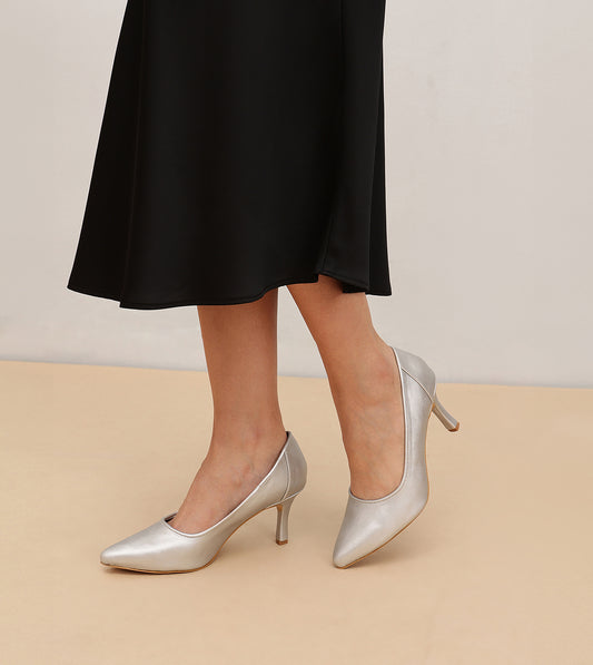 Matt Pointed Toe Pumps - Silver
