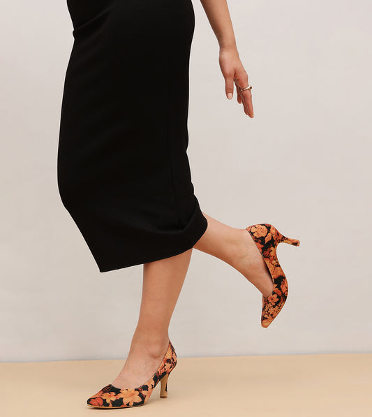 Floral Printed Pumps - Orange