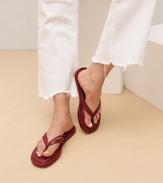 V-Strap Slide Flat Sandals - Maroon