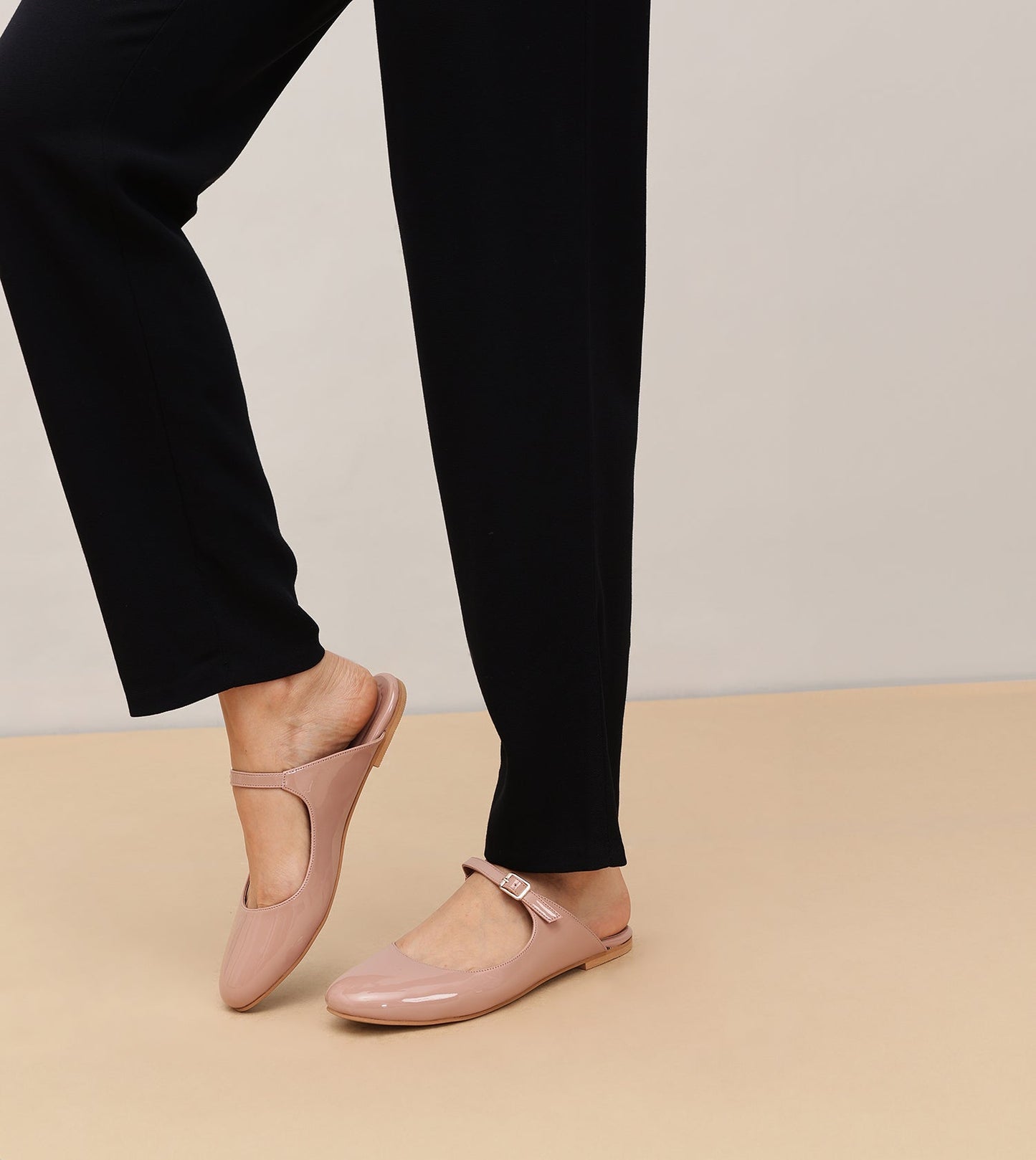 Patent Mules Flats - Nude