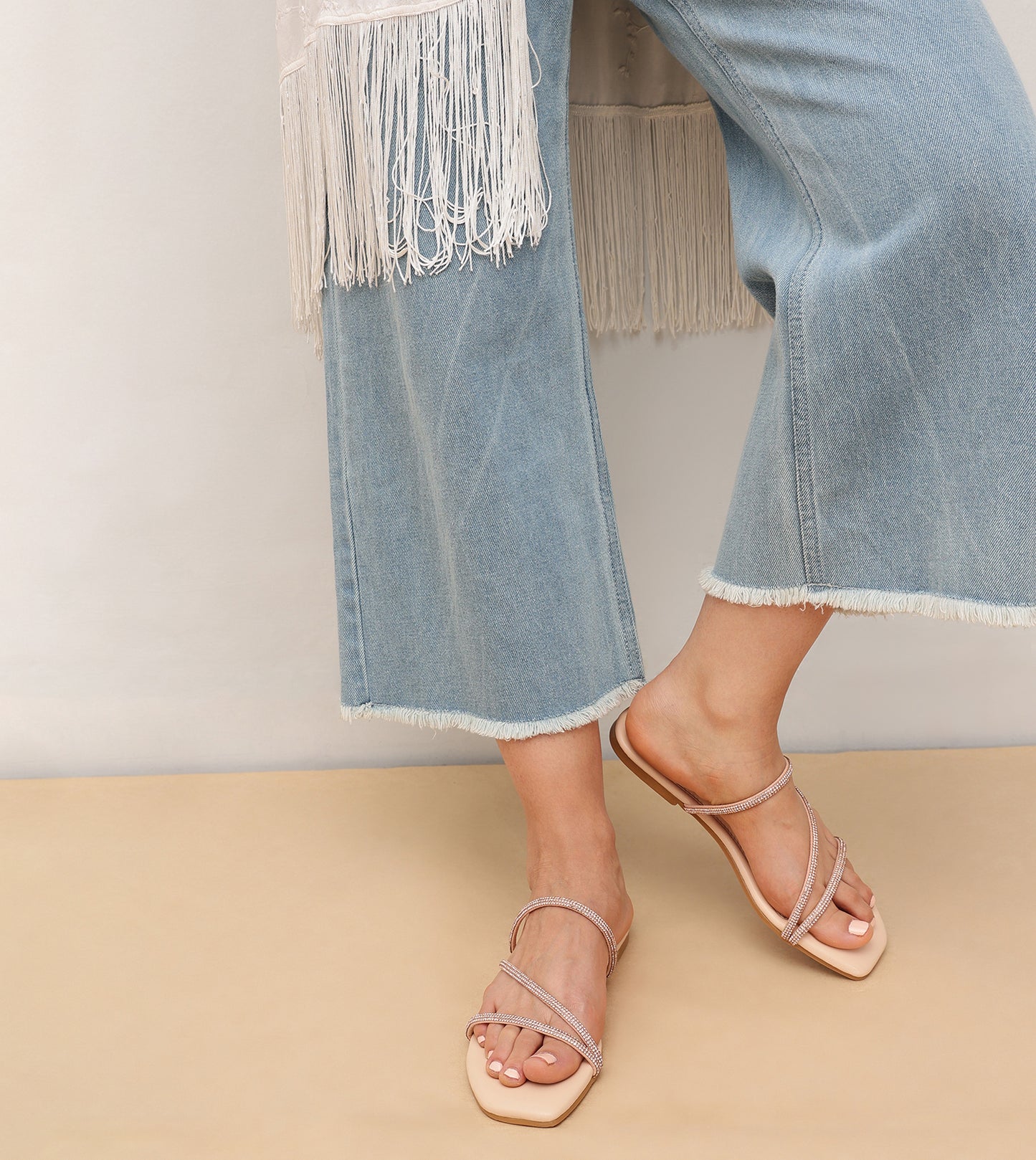 Rhinestone Strappy Sandals - Rose Gold