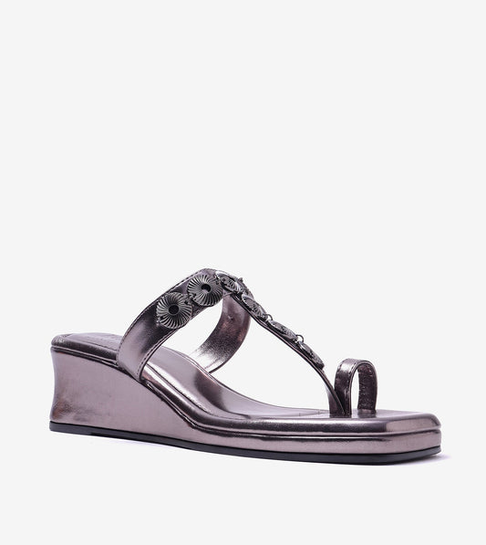 Ornate Chain Wedge Sandals - Gunmetal