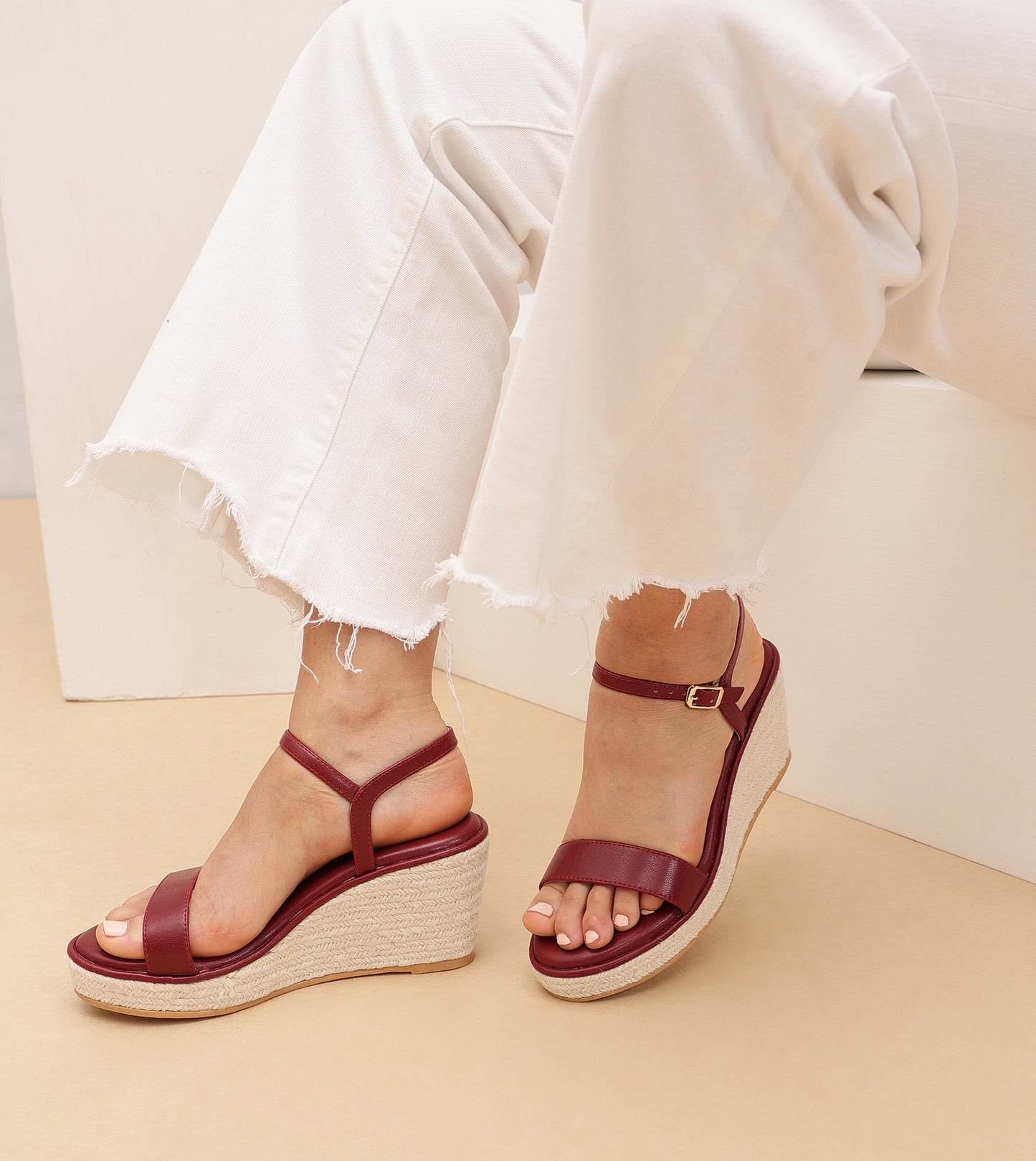 Espadrille Wedges - Maroon