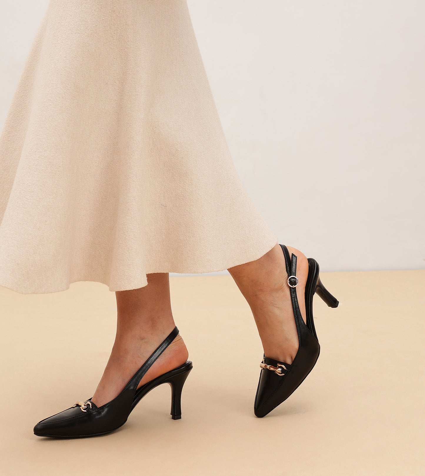 Chain - Embellished Slingback Pumps - Black