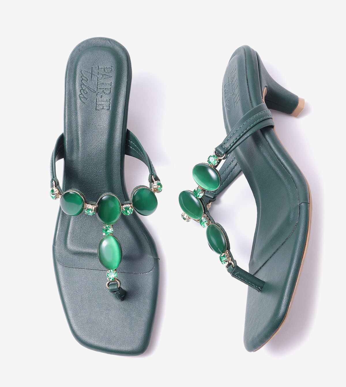 Beaded Heels Sandal - Bottle Green