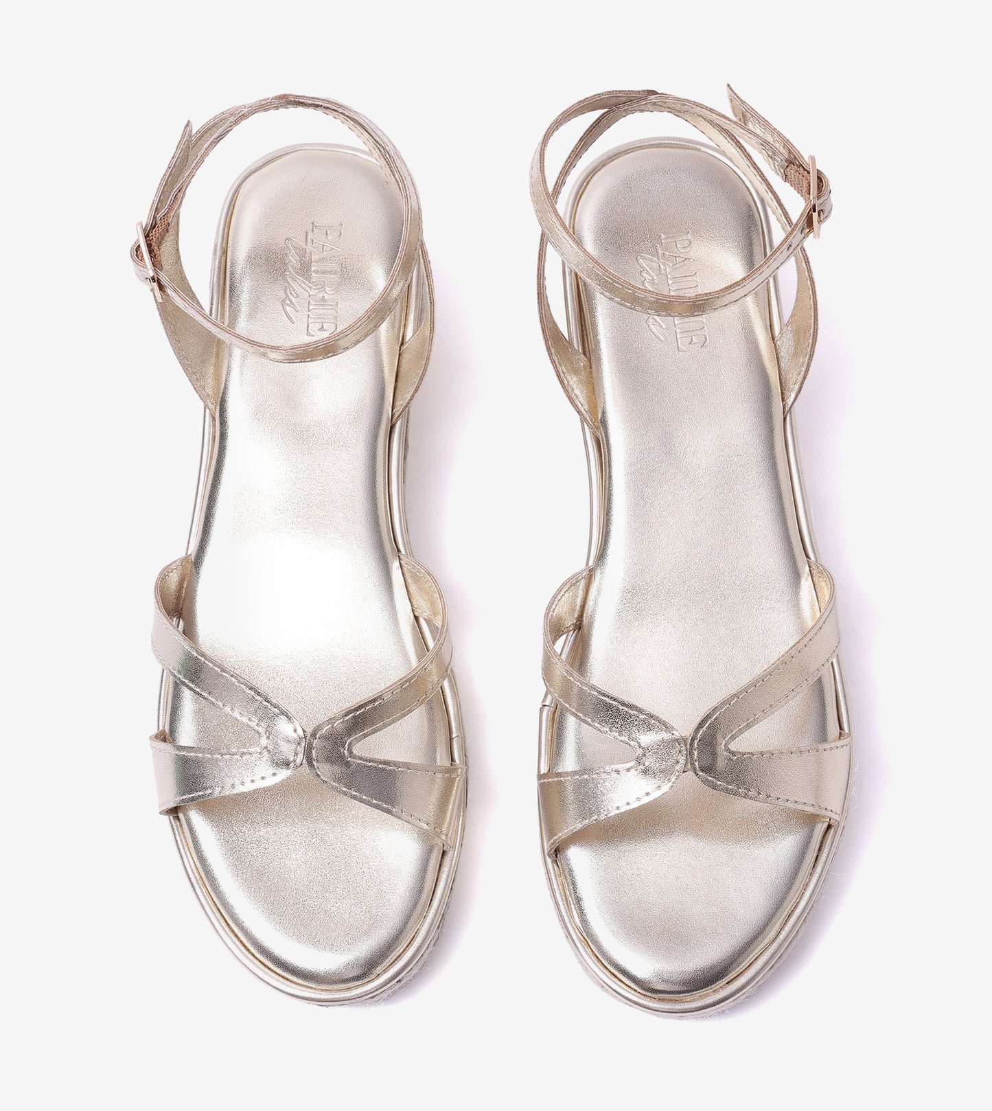 Interlock Detail Ankle Strap Wedges - Light Gold