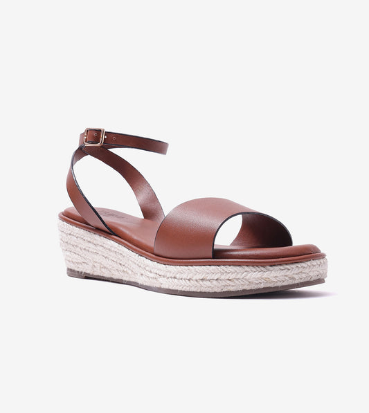 Espadrille Wedges with Ankle Strap - Tan
