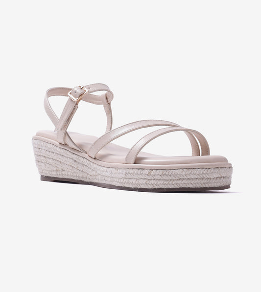 Sculpted Strap Espadrille Sandals - Light Cream
