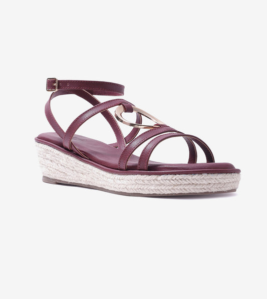 Embellished Ring Detail Espadrille - Maroon