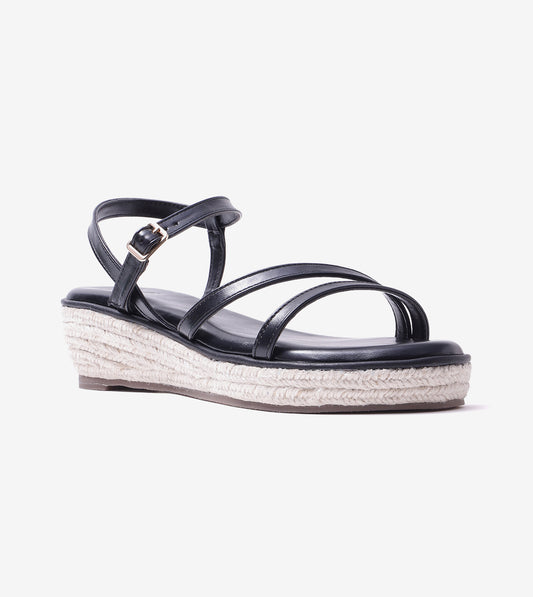 Sculpted Strap Espadrille Sandals - Black