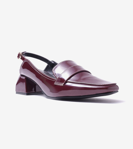 Loafer Slingback Block Heels - Wine