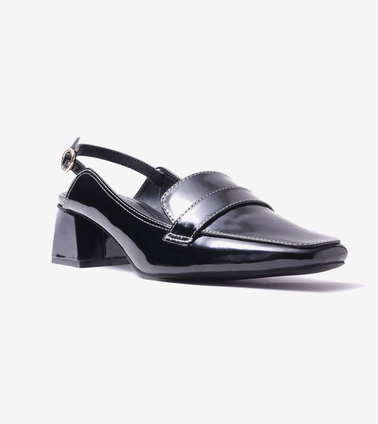 Loafer Slingback Block Heels - Black