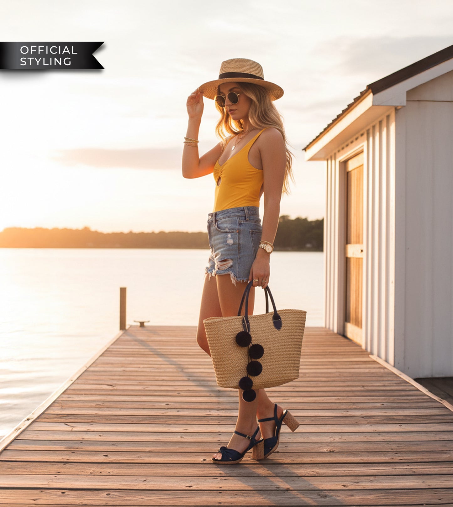 Denim Bow Detail Platform Heeled Sandals - Dark Blue