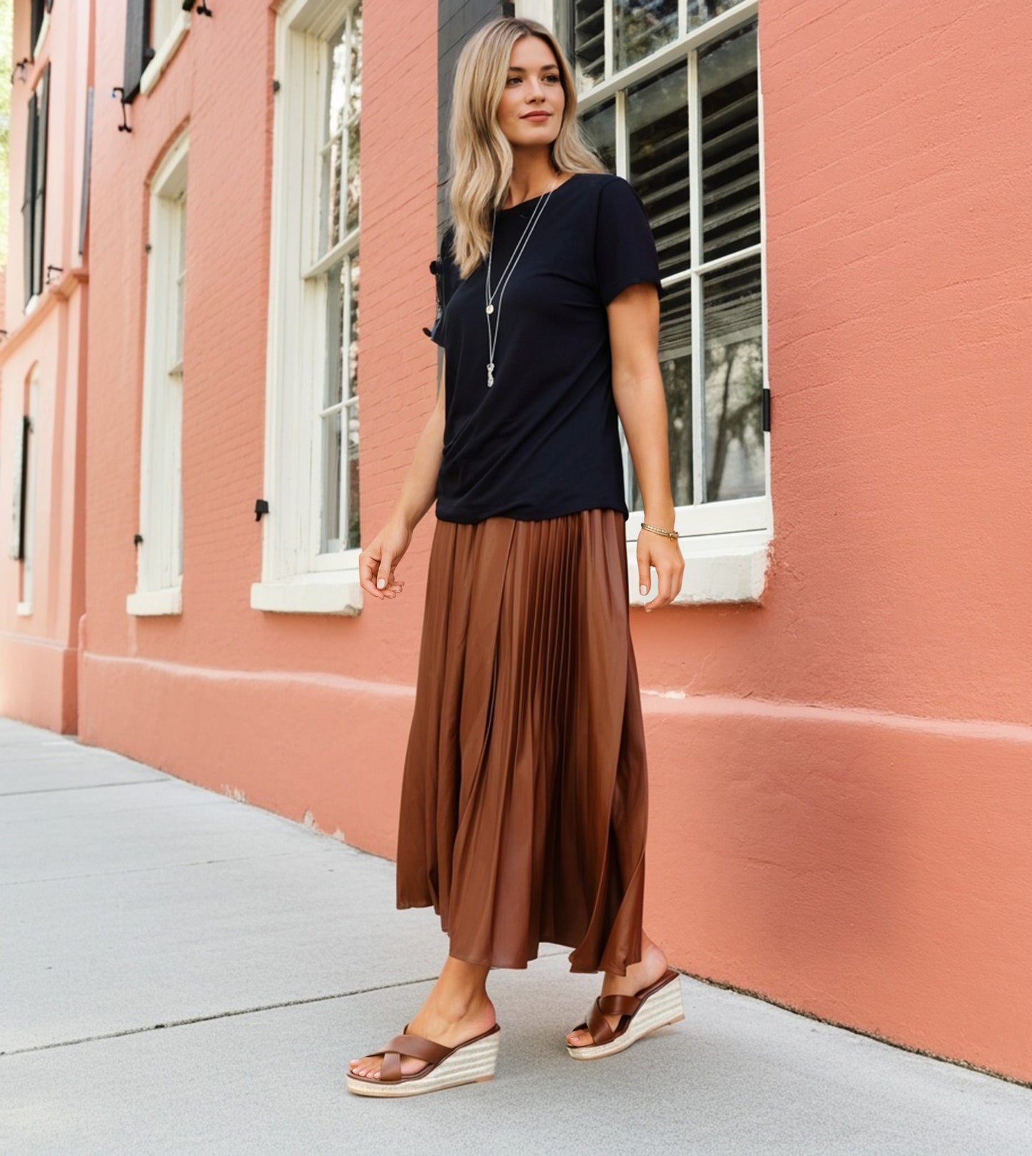 Cross Strap Espadrille Wedges - Brown