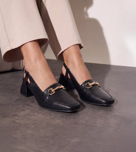 Classic Detail Slingback Heels - Black