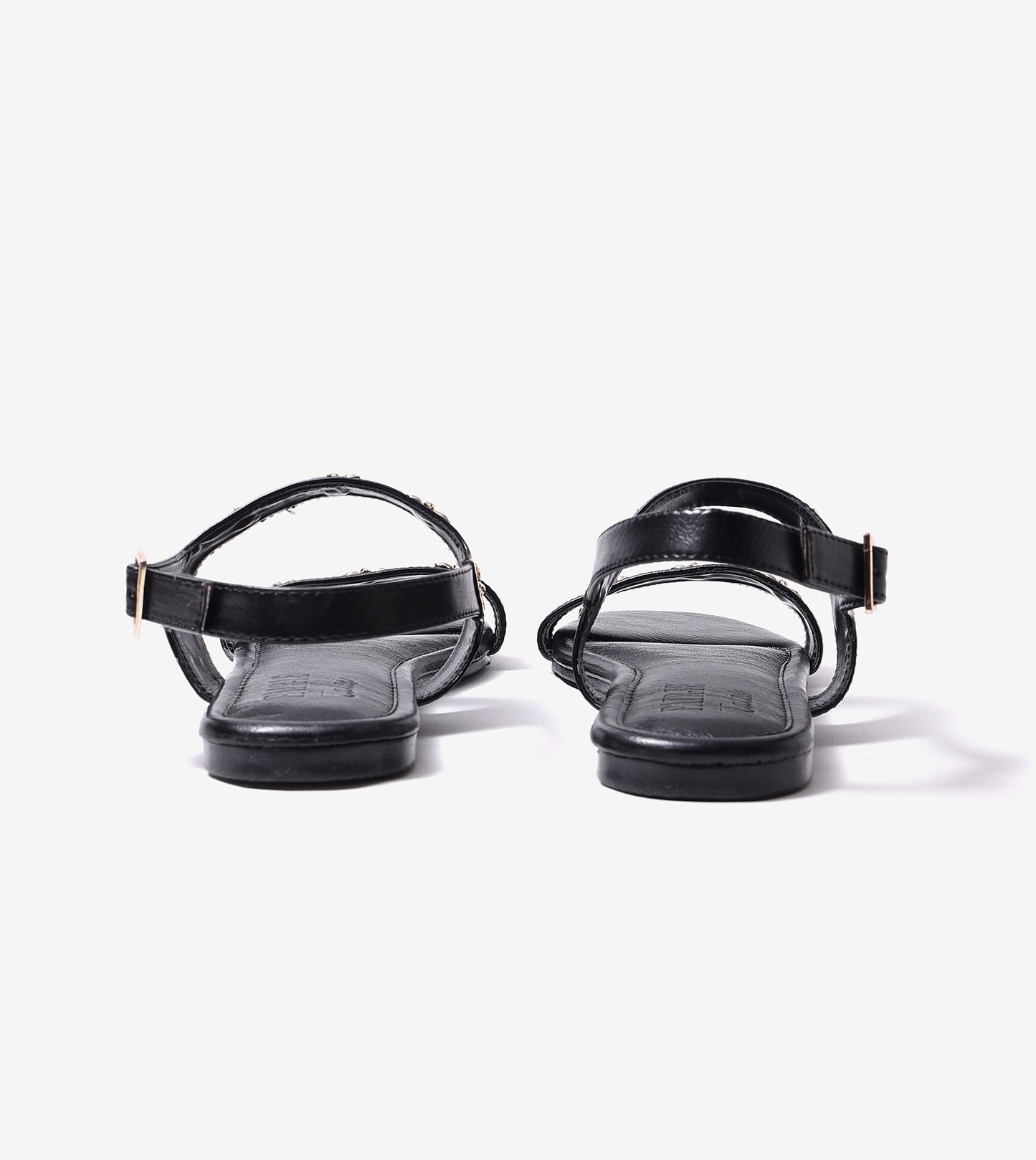 Double Strap Sandals With Metal Adornment - Black