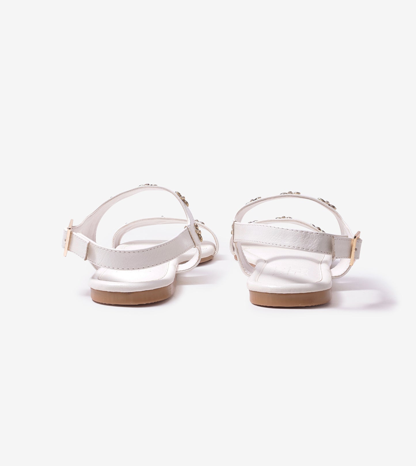 Double Strap Sandals With Metal Adornment - White