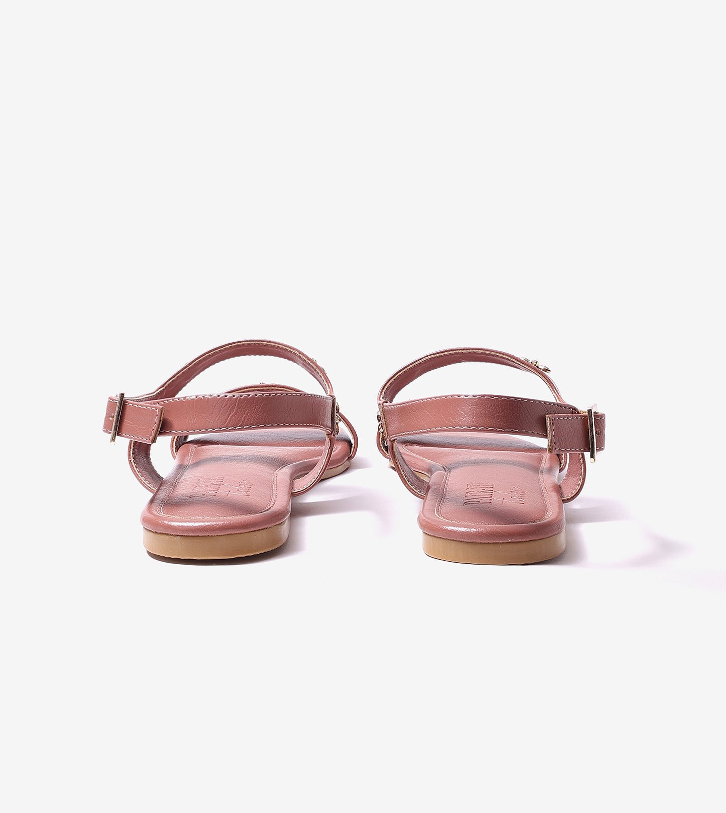 Double Strap Sandals With Metal Adornment - Peach