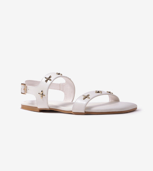 Double Strap Sandals With Metal Adornment - White